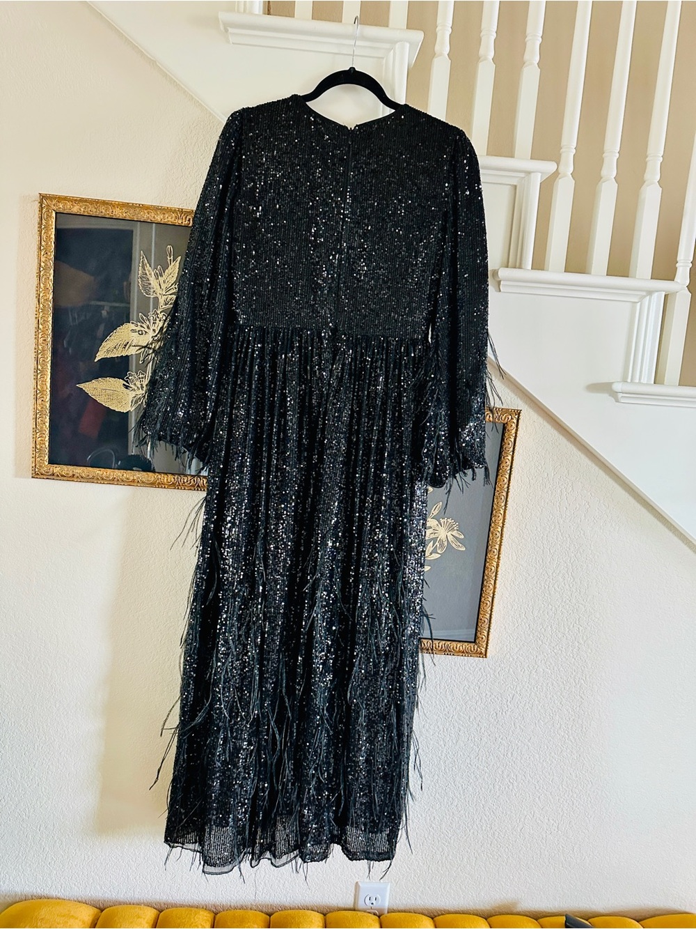 Antonio Melani x Nicola Bathie Collection Black Sequin Feather A-line Dress